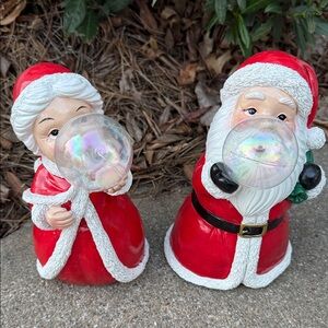 Santa and Mrs. Claus Figurines with Bubble - NWT